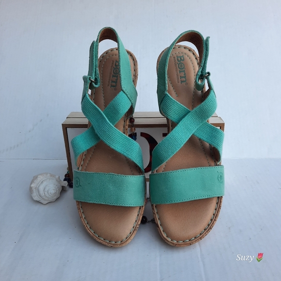 BØRN Leather Teal Cork Platform Ankle Strap Sandals - Picture 3 of 6